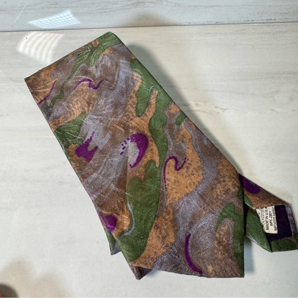 Camouflage Patterned Tie with Purple Accents